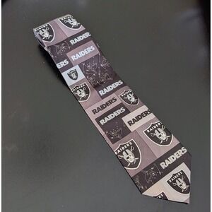 NFL Oakland Raiders Ralph Marlin Tie Mens Silver Black Block & Play Vintage 2002